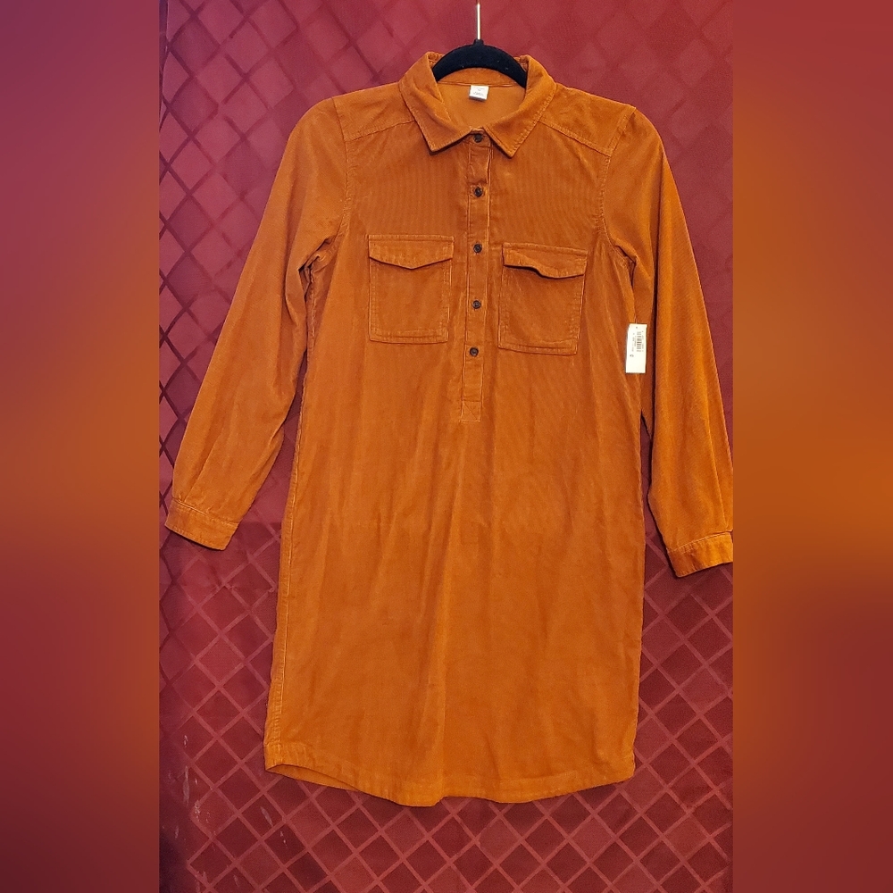 NWT Old Navy orange corduroy shirt dress (size:xs)
